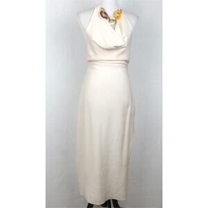 NWT ZARA Midi Halter Dress With Link Necklace Sz S Ecru Cream‎ Lined Side Slit
